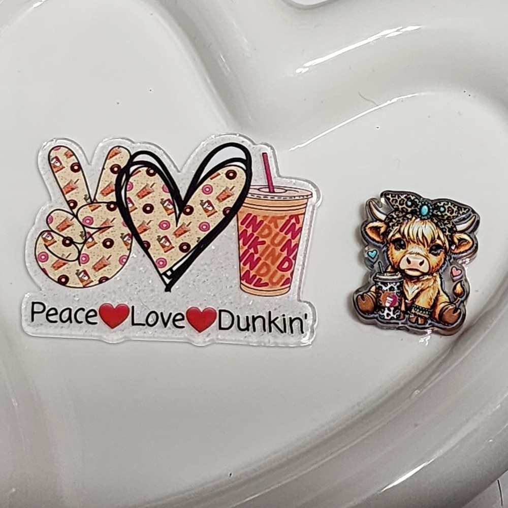 Peace Love Donuts Flatback Focal Bead Keychain Beaded Pen Phone Chain Coffee Cow